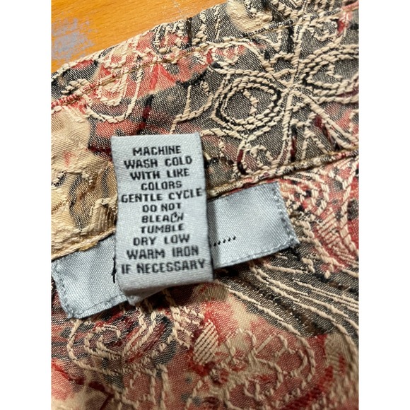 Analogy Paisley Print Embroidered Fitted Stretch Cotton Jacket Brown Tan Red M - Picture 6 of 7